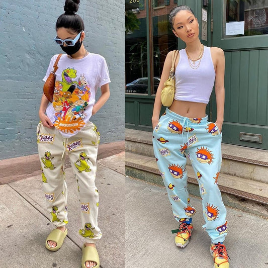 2022 Cute Print Joggers Cargo Sweat Pants High Waist Loose Trousers freeshipping - Foreverking