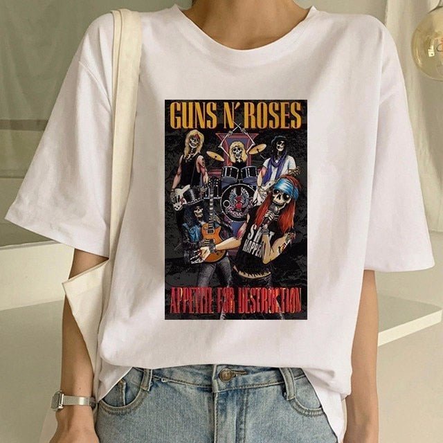 GUNS and Roses Rock Band Tshirts For Women Summer oversized t-shirt female summer tops woman tshirts Aesthetic clothes freeshipping - Foreverking