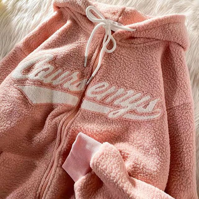 Cute and Sweet Hoodies Women New Rabbit Plush Soft Sweatshirt Women Pink Winter Clothes Women Loose and Lazy Zip Up Hoodie freeshipping - Foreverking