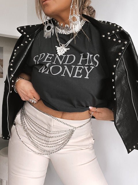 Spend His Money Print Funny Women T-shirt 2022 Summer Loose Vintage Side Slit Graphic T Shirts Femme Short Sleeve 90s Tees Tops Spend His Money Print Funny Women T-shirt 2022 Summer Loose Vintage Side Slit Graphic T Shirts Femme Short Sleeve 90s Tees Tops Foreverking