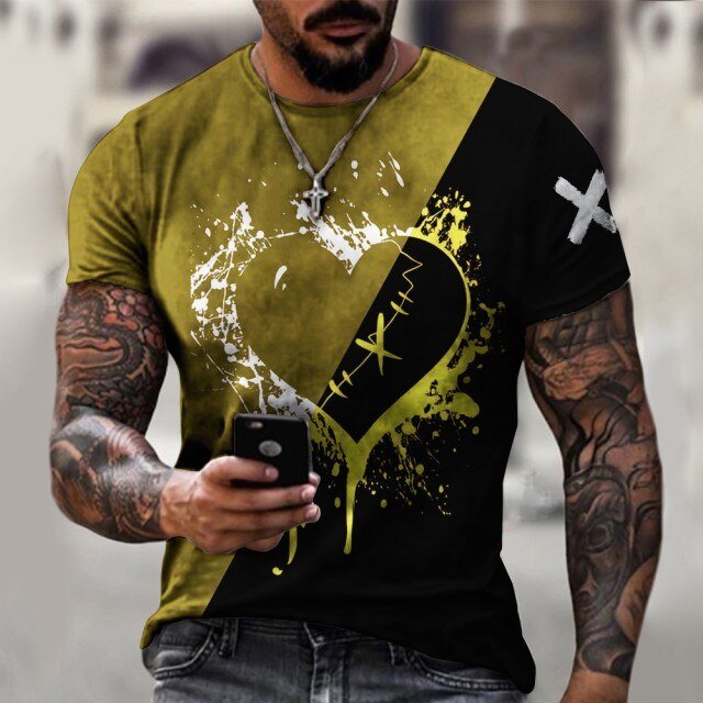 New Men&#39;s T-Shirt Summer 3D Red Rose Printing Short-Sleeved Oversized Personality Fashion Stitching Pattern T-Shirt For Man freeshipping - Foreverking