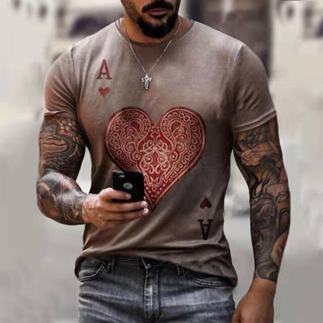New Men&#39;s T-Shirt Summer 3D Red Rose Printing Short-Sleeved Oversized Personality Fashion Stitching Pattern T-Shirt For Man freeshipping - Foreverking