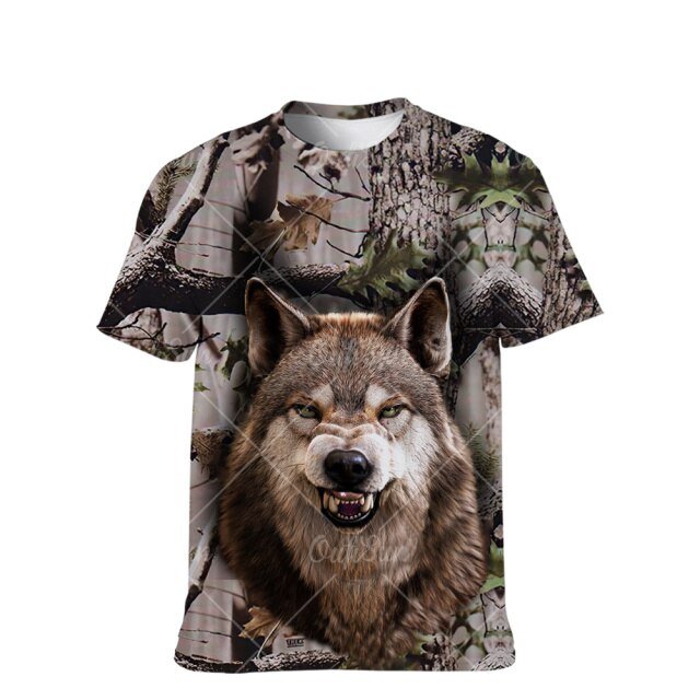 Summer Casual  Outdoor T-shirt Camouflage Hunting Animal Lion 3D printing Top Fashion O-Neck Street Punk Oversized T-Shirt freeshipping - Foreverking