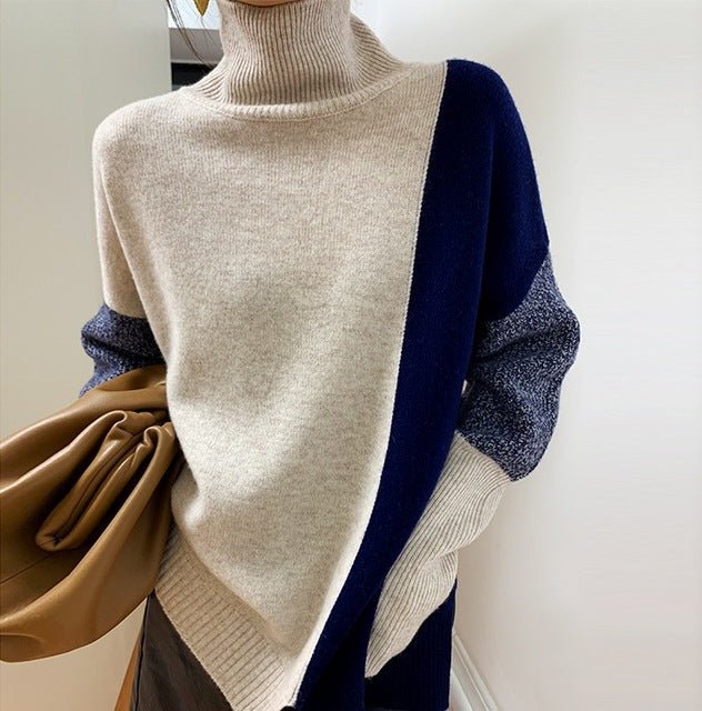 High neck contrast sweater womens loose autumn and winter new sweater bottoming shirt yellow green sweater Pullover High neck contrast sweater womens loose autumn and winter new sweater bottoming shirt yellow green sweater Pullover Foreverking