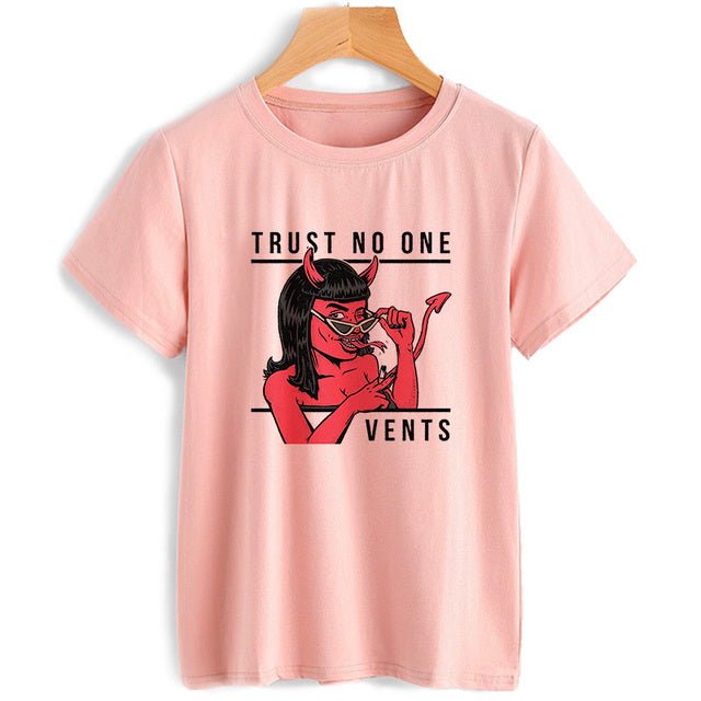 TRUST NO ONE VENTS Print T-shirt Women 2020 New Summer White O-Neck Tshirt Vintage Large Loose Tops Fashion T Shirt TRUST NO ONE VENTS Print T-shirt Women 2020 New Summer White O-Neck Tshirt Vintage Large Loose Tops Fashion T Shirt Foreverking